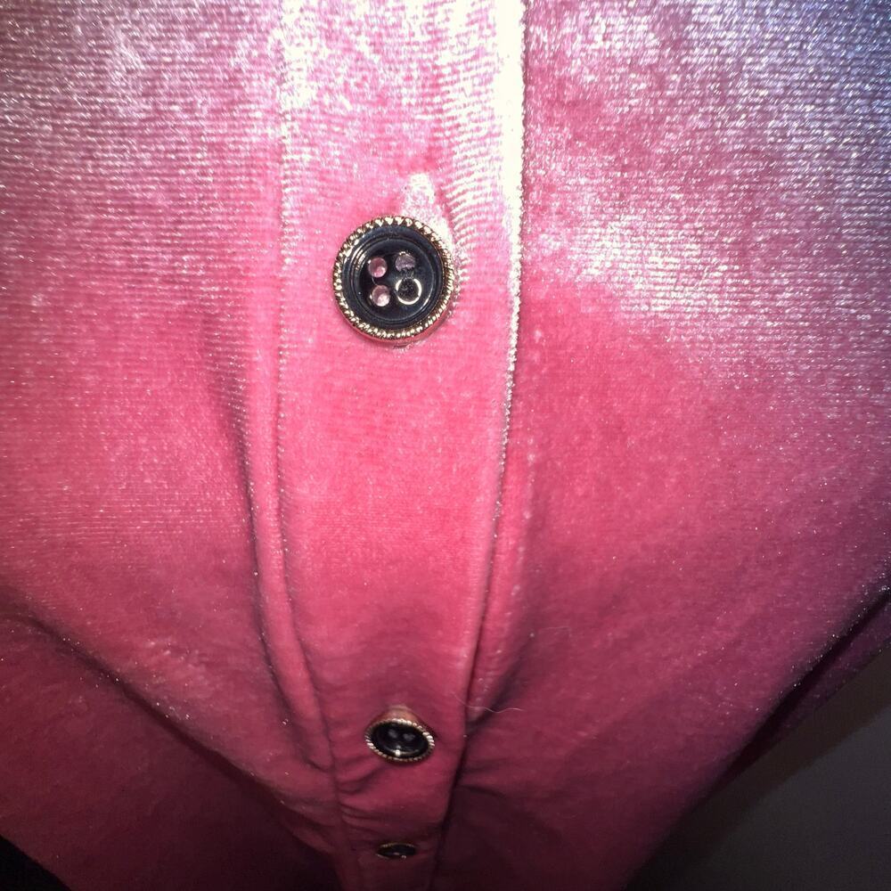 Women’s Velour short sleeve jeweled button front shimmering ice pink blouse sz M - Picture 5 of 7